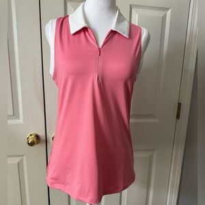 NWT Tommy Bahama Golf, 1/4 zip, pink w. White trim, sleeveless, Medium